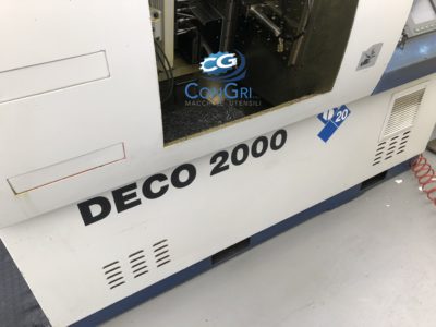 Tornio a fantina mobile marca Tornos modello Deco 20 completo di caricatore di barre Iemca Mini Boss 325r CNC