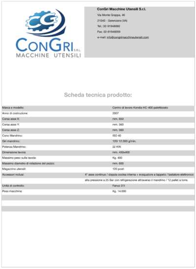 Centro di lavoro orizzontale Kondia HC-400 con 12 pallet controllo Fanuc - immagine 15